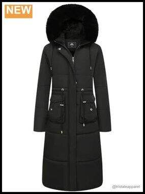 Women's Long Maxi Puffer Coat Waterproof Down Jacket Faux Fur Hood
